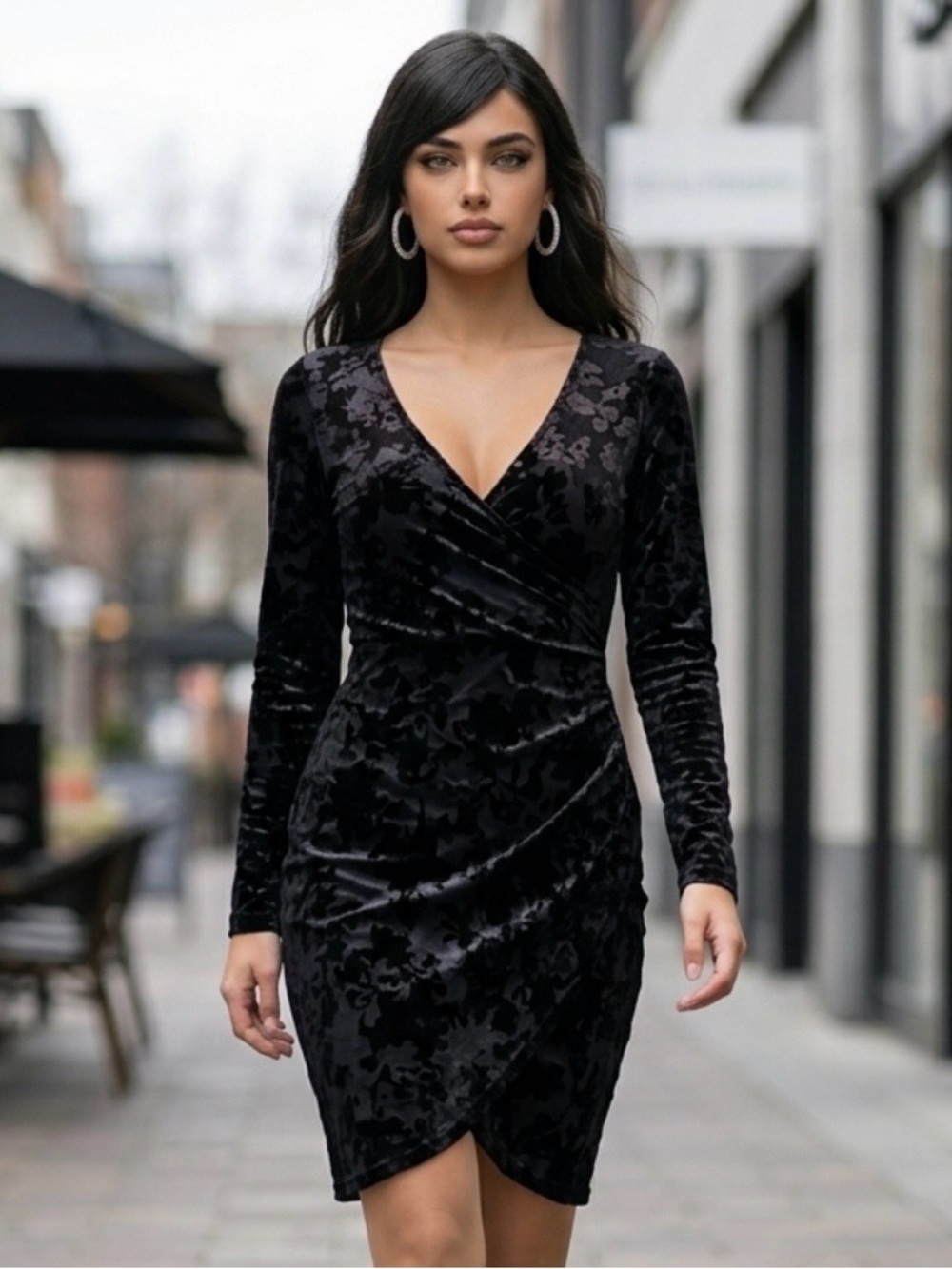 Free | Black Textured Velvet Dress